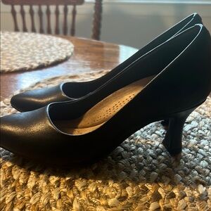 Clarks Black Leather Heels with Classic Rounded Toe